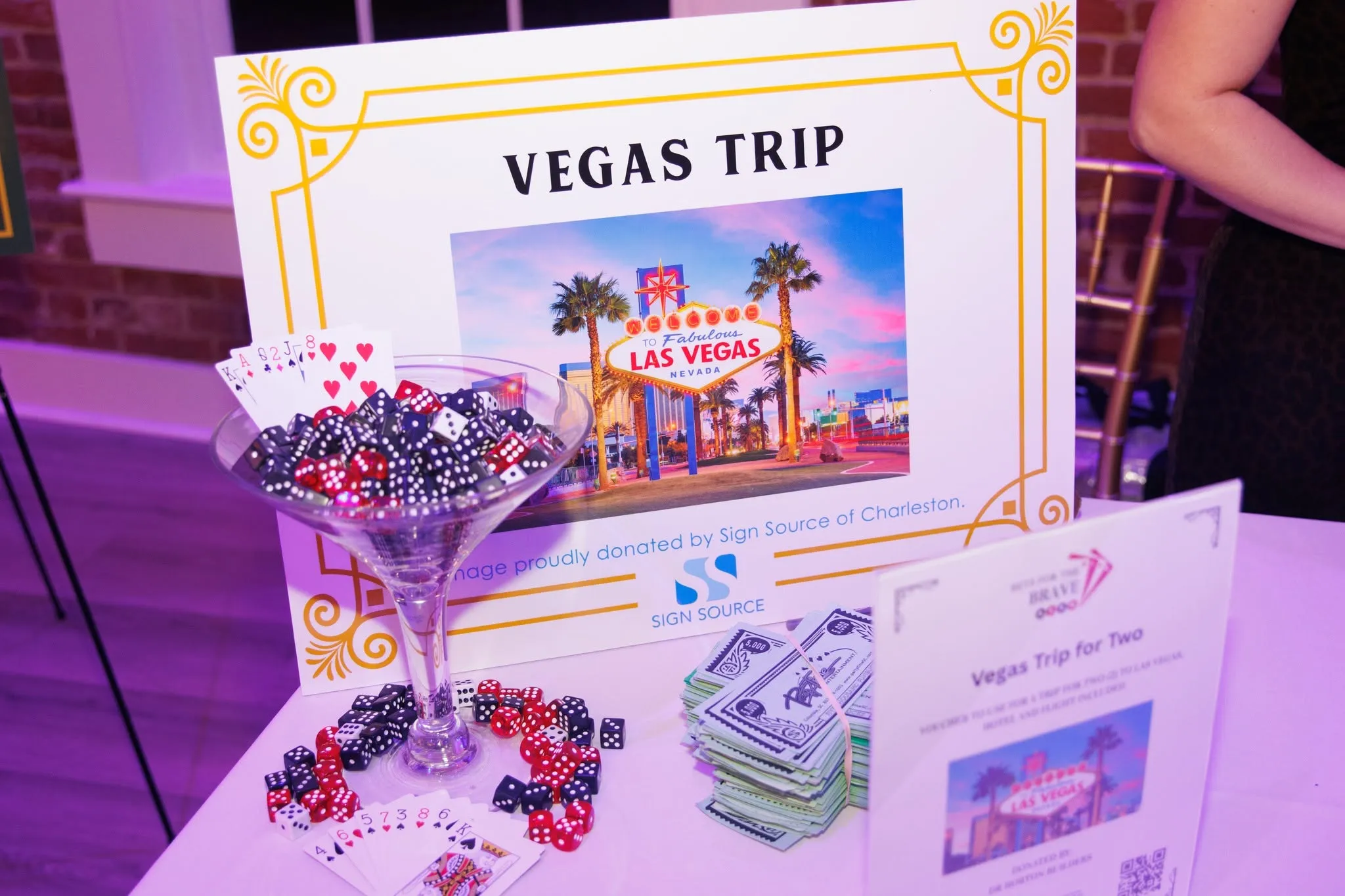 The Vegas trip raffle prize display